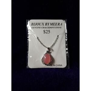 Bijoux by Meera Genuine Pink Chalcedony Stone Pendant Silver Tone Necklace, NWT
